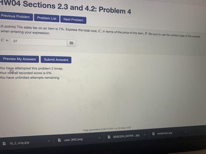 Solved HW04 Sections 2.3 and 4.2: Problem 4 Next Problem | Chegg.com