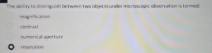 Solved The ability to distinguish between two objects under | Chegg.com