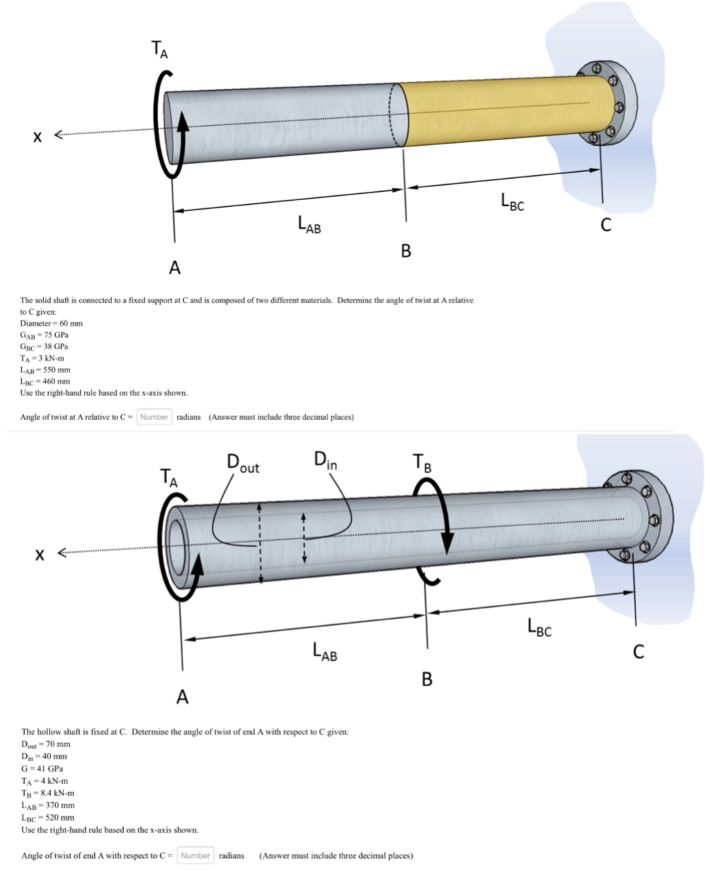 Solved HThe solid shaft is connected to a fixed support at C | Chegg.com
