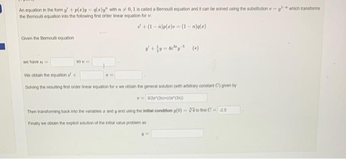 Solved An Equation In The Form Y′ P X Y Q X Yn With N 0 1