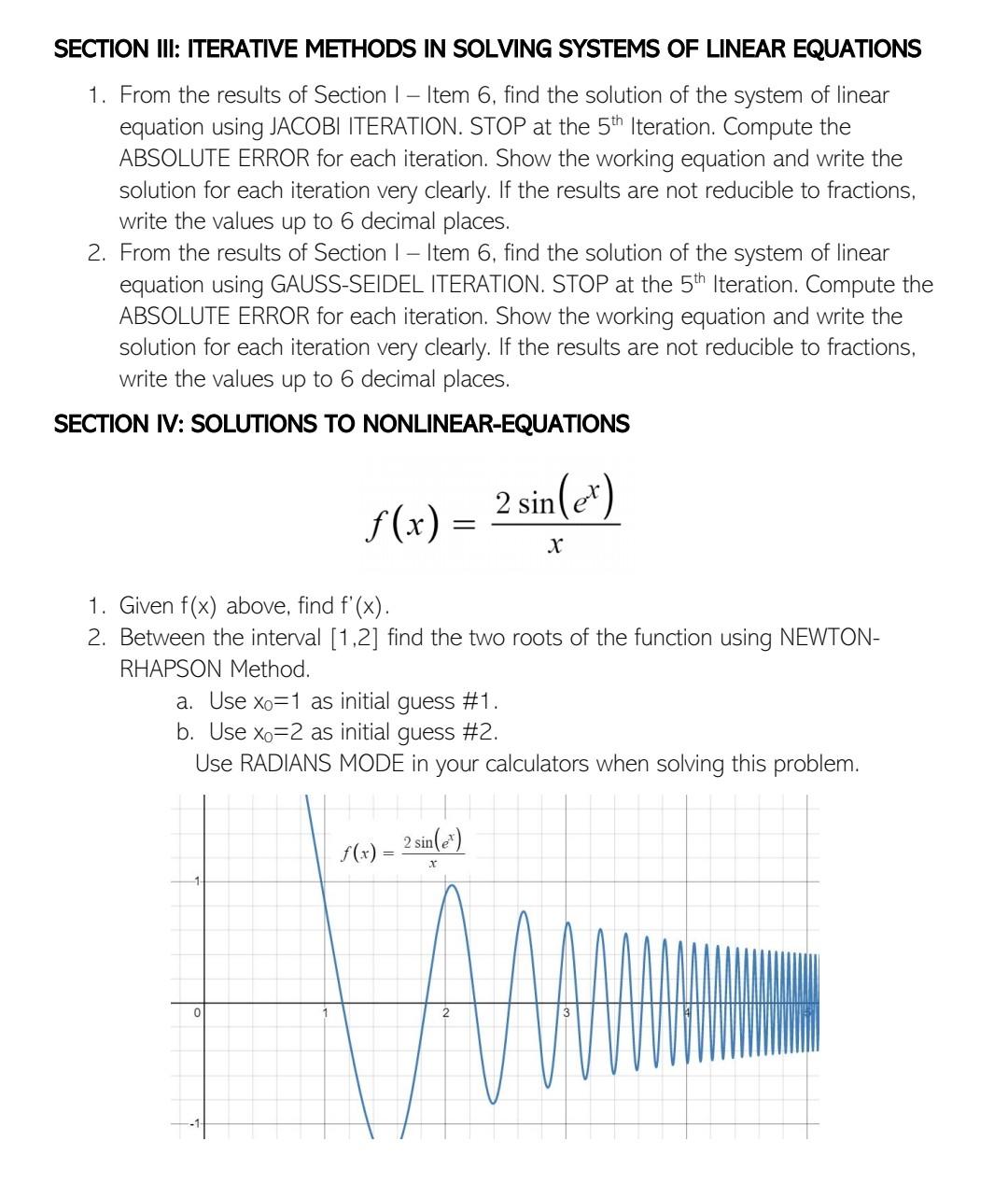 Solved SECTION III: ITERATIVE METHODS IN SOLVING SYSTEMS OF | Chegg.com