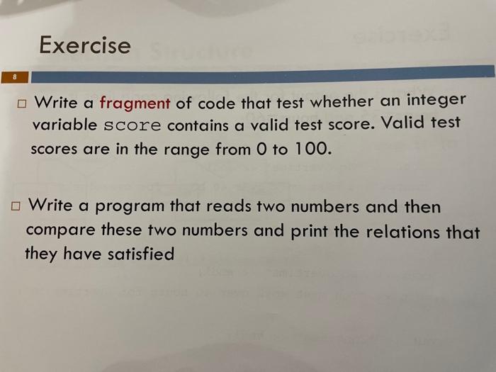 Solved Exercise Write a fragment of code that test whether | Chegg.com