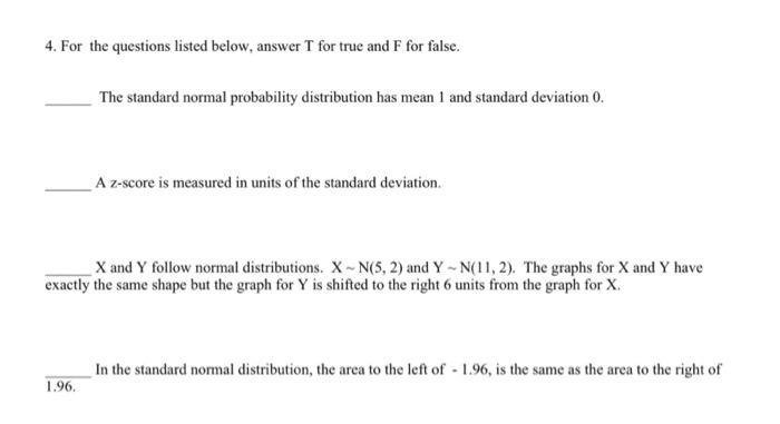 Solved 4. For the questions listed below, answer T for true | Chegg.com