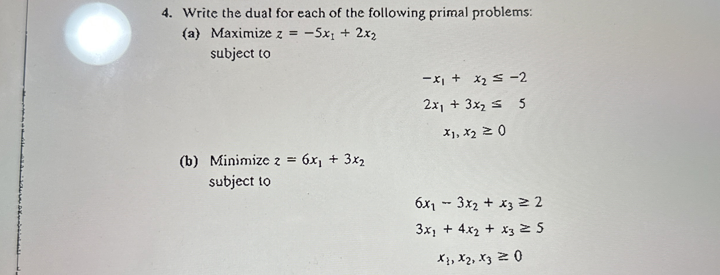 Solved Write the dual for each of the following primal | Chegg.com