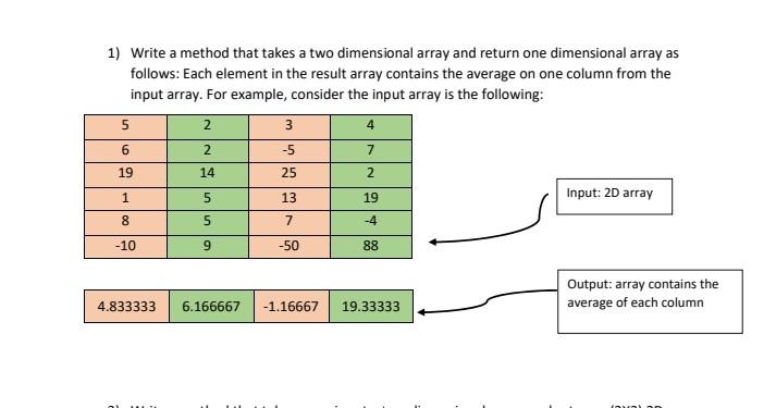 Solved 1) Write a method that takes a two dimensional array | Chegg.com