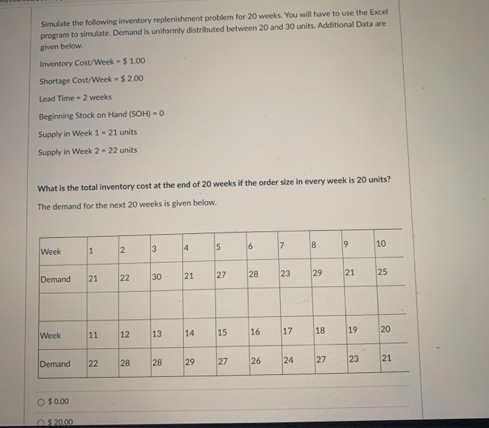 Solved Simulate the following inventory replenishment | Chegg.com