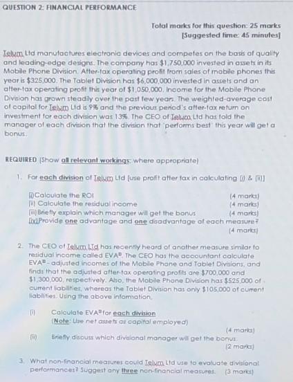 Solved QUESTION 2: FINANCIAL PERFORMANCE Total marks for | Chegg.com