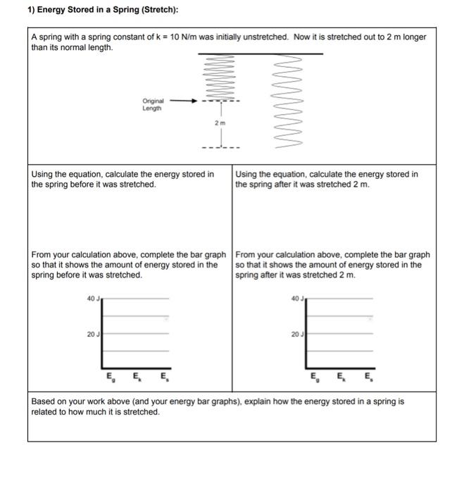 Solved 1) Energy Stored in a Spring (Stretch): A spring with | Chegg.com