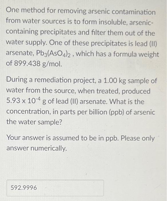 Solved 9 One Method For Removing Arsenic Contamination From | Chegg.com