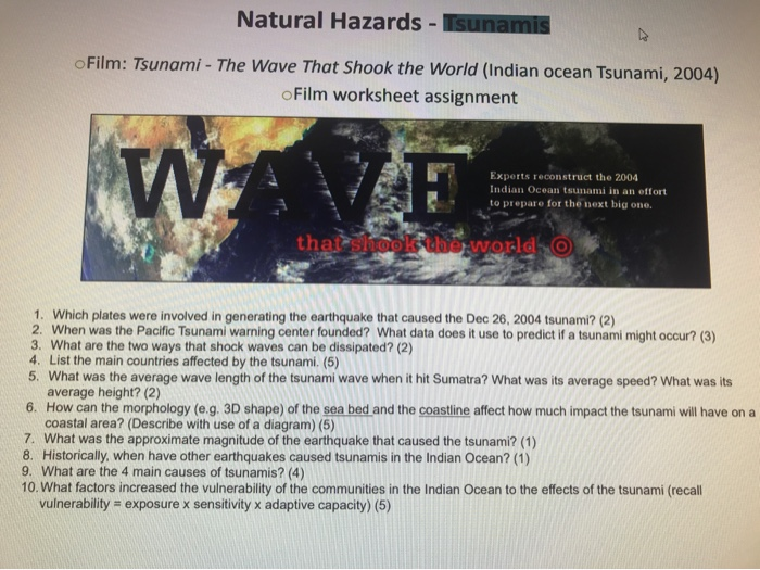 Solved Natural Hazards Tsunamis Film Tsunami The Wav