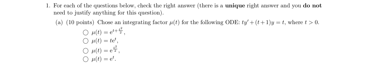 Solved For each of the questions below, check the right | Chegg.com