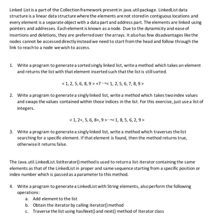 Solved Linked List is a part of the Collection framework | Chegg.com