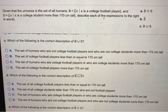 Solved Given that the universe is the set of all humans, B = | Chegg.com