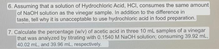 Solved 6. Assuming that a solution of Hydrochloric Acid, | Chegg.com