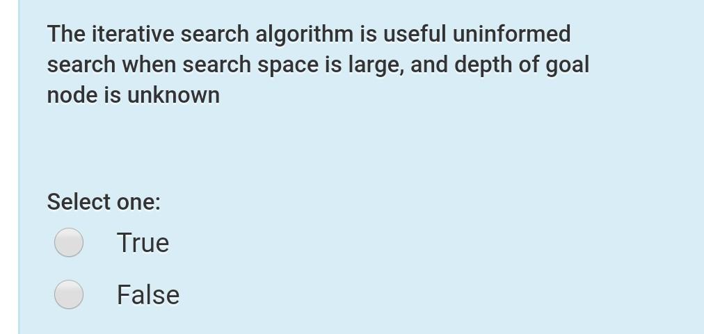 Solved The iterative search algorithm is useful uninformed | Chegg.com