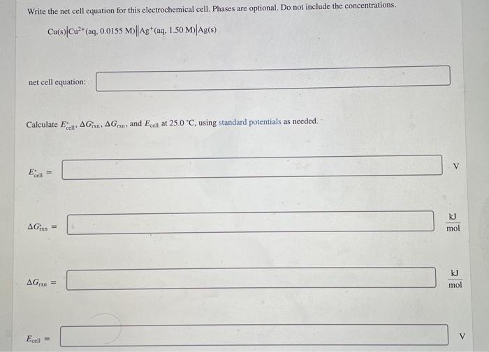 Write the net cell equation for this electrochemical cell. Phases are optional. Do not include the concentrations.
\[
\mathrm