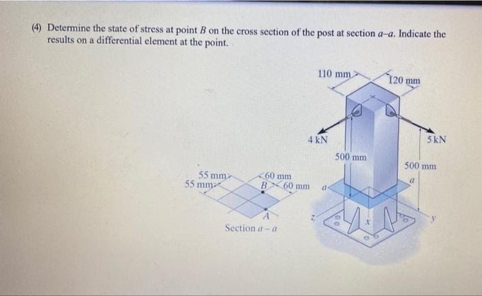 Solved (4) Determine the state of stress at point B on the | Chegg.com