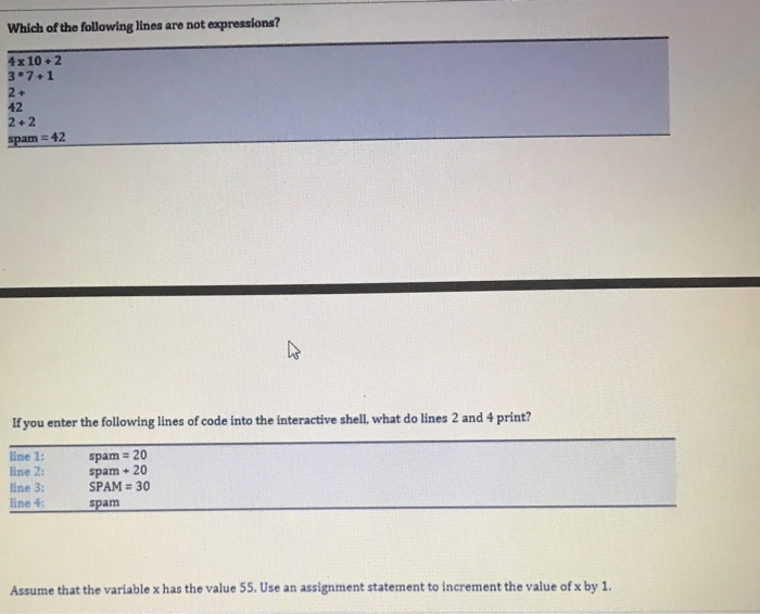 Solved Which of the following lines are not expressions? 4x | Chegg.com