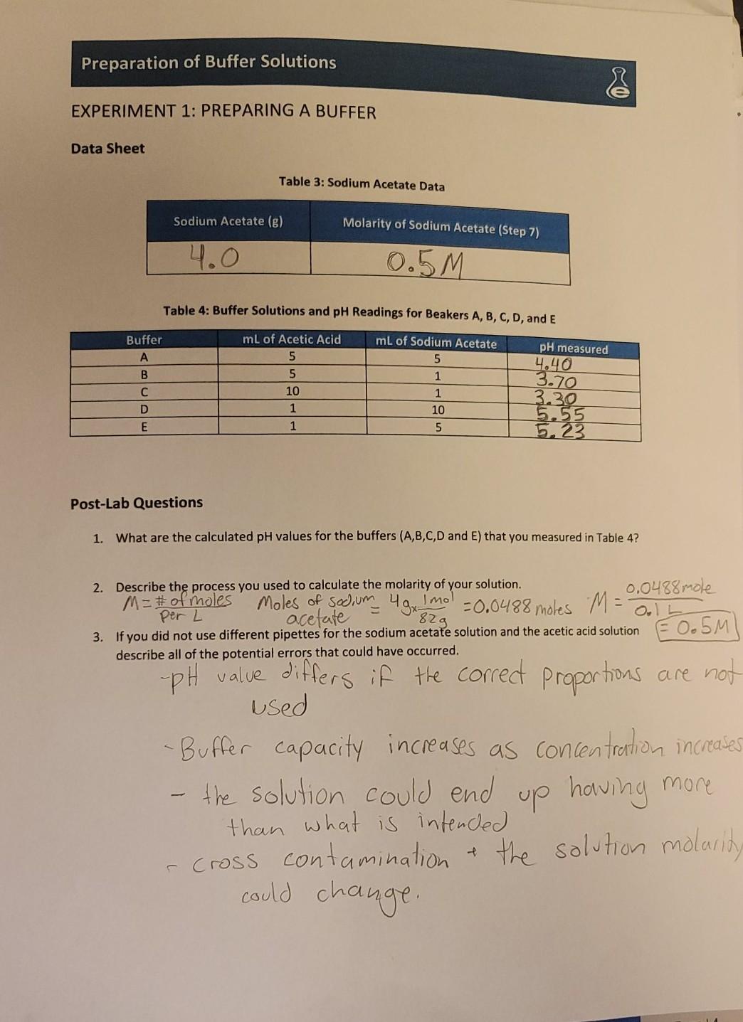 Need Help With Question 1 What Are The Calculated Ph Chegg 