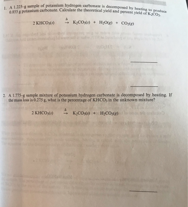 solved-a-sample-of-potassium-hydrogen-carbonate-decomposes-to-give-255