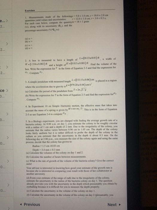 Solved Exercises 2... 1. Measurements Made Of The | Chegg.com