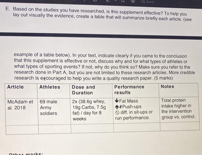 Search E. Based on the studies you have researched, is this supplement effective? To help you lay out visually the evidence,