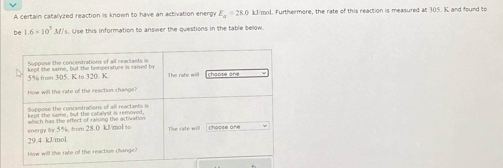 Solved A certain catalyzed reaction is known to have an | Chegg.com