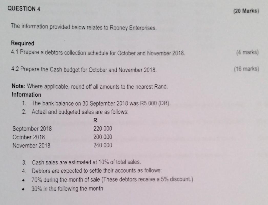 Solved QUESTION 4 (20 Marks) The information provided below | Chegg.com