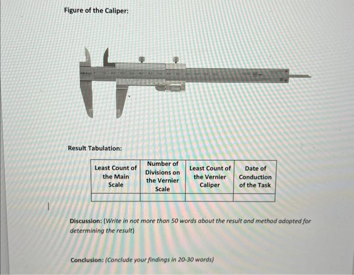 Solved Figure of the Caliper: Result Tabulation: Discussion: | Chegg.com