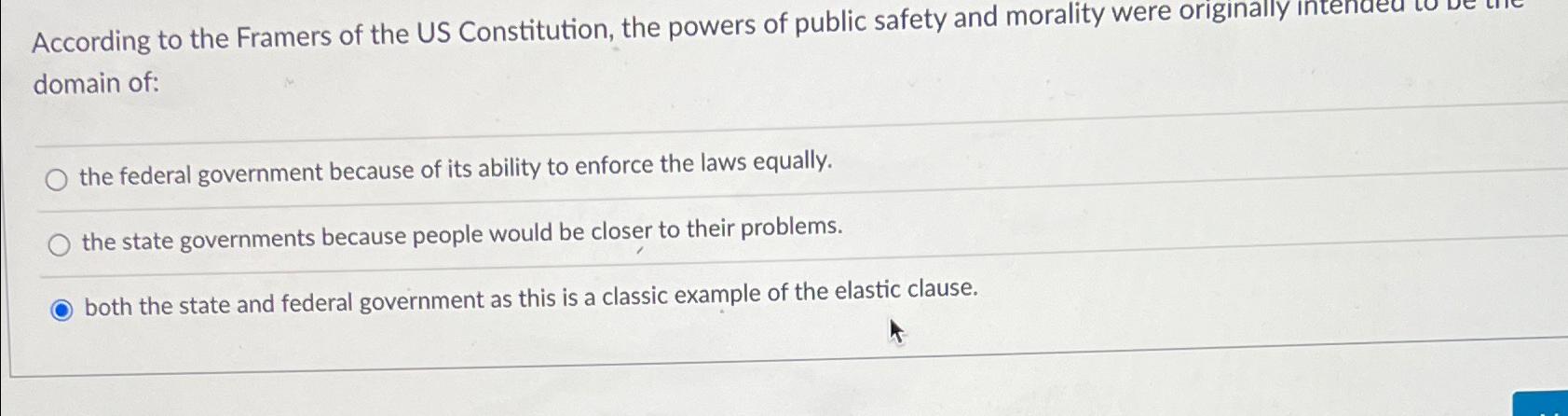 Solved According to the Framers of the US Constitution, the | Chegg.com