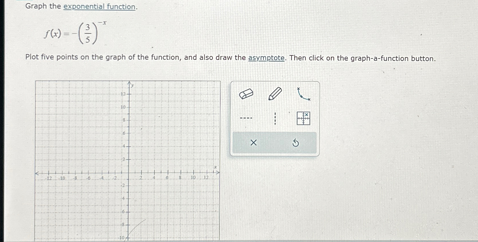 Solved Graph the exponential function.f(x)=-(35)-xPlot five | Chegg.com