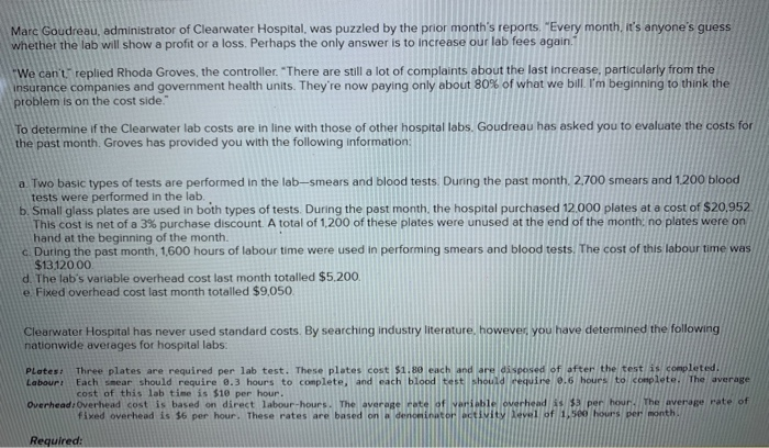 Solved Marc of Clearwater Hospital, | Chegg.com