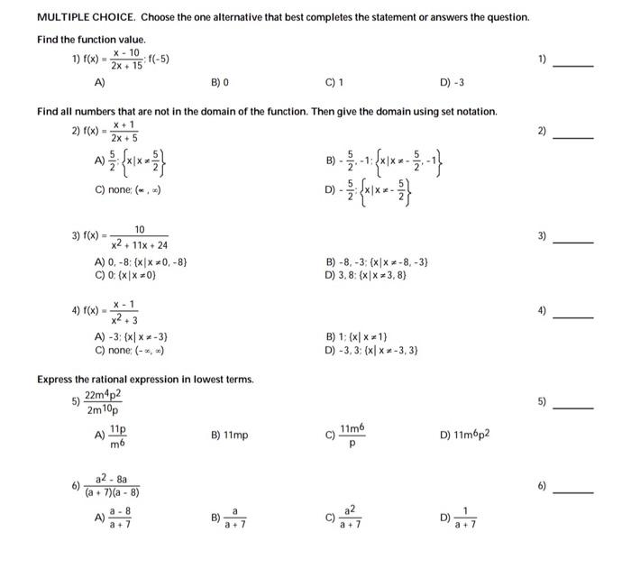 Solved 1) 2x + 15 (-5) MULTIPLE CHOICE. Choose the one | Chegg.com