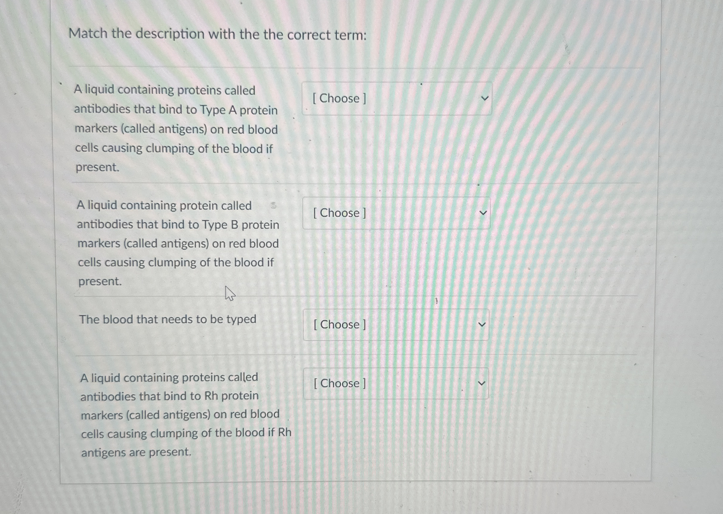 Solved Match the description with the the correct termA
