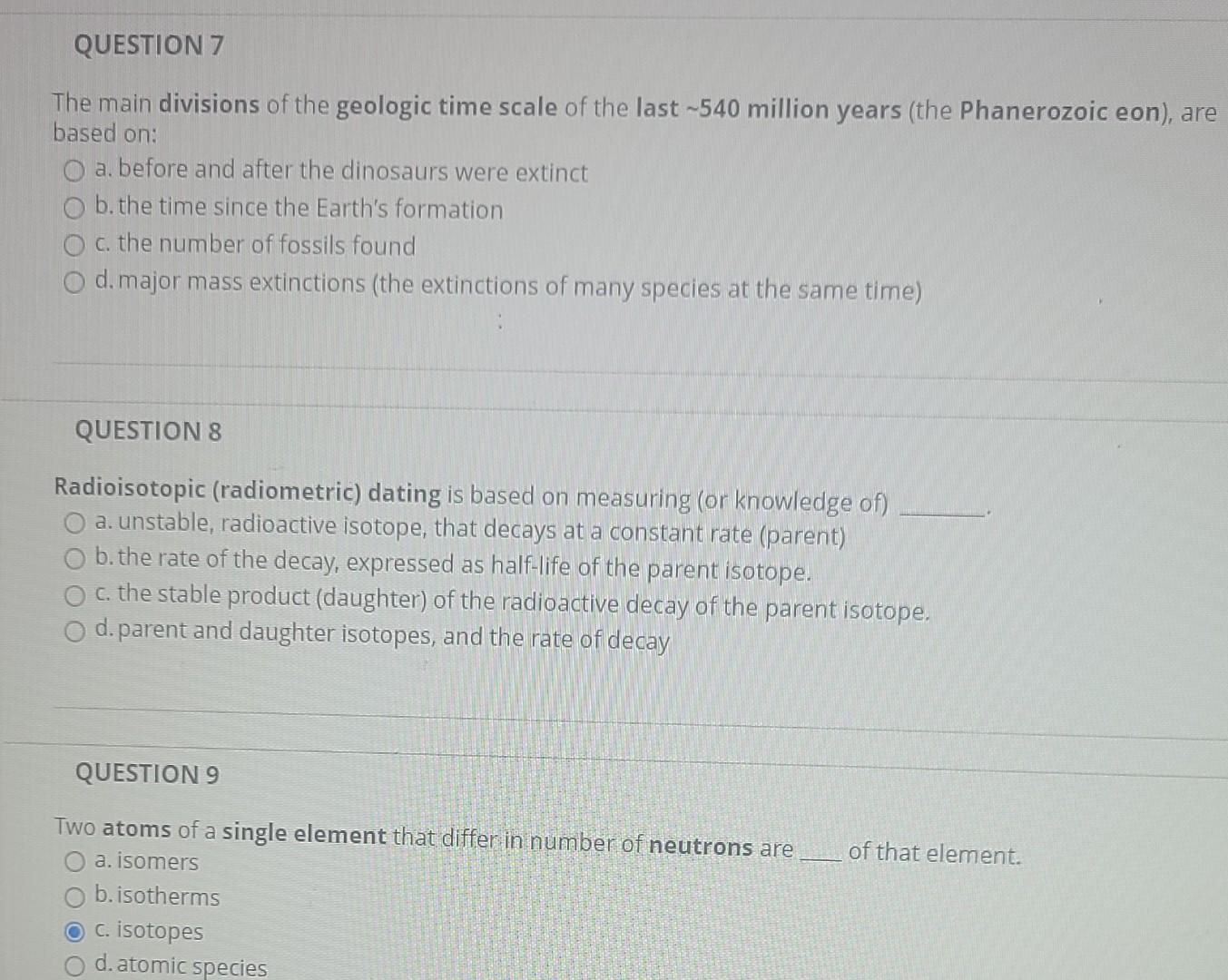 Solved QUESTION 7 The main divisions of the geologic time | Chegg.com