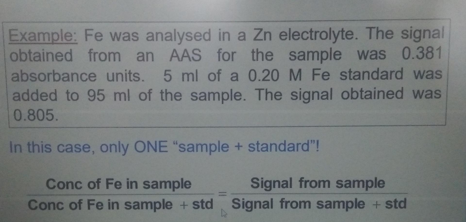 Solved Example: Fe was analysed in a Zn electrolyte. The | Chegg.com