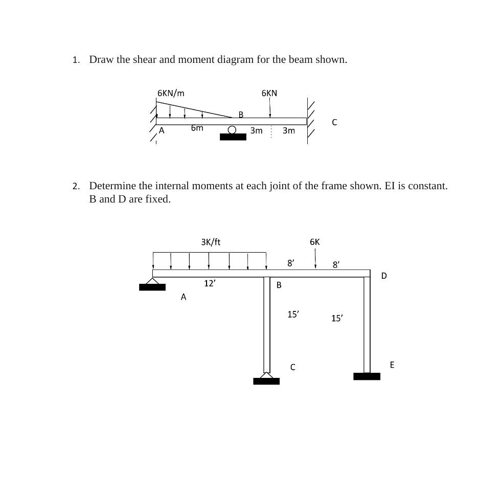 Solved 1. Draw The Shear And Moment Diagram For The Beam | Chegg.com