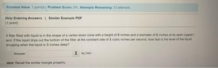 Solved Problem Value: 1 point(s) Problem Score: 0%. Attempts | Chegg.com
