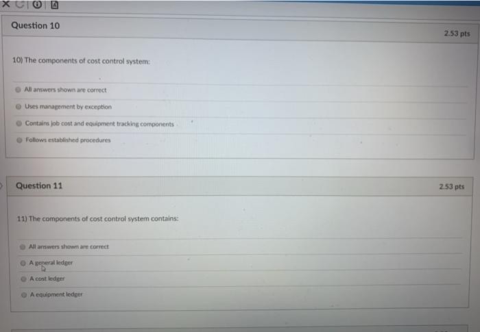 Solved Question 10 2.53 pts 10) The components of cost | Chegg.com