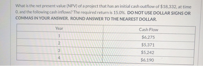 Solved What is the net present value (NPV) of a project that | Chegg.com