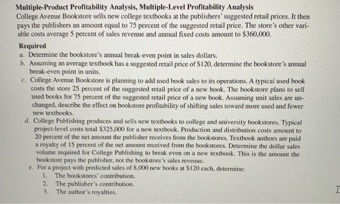 Solved Multiple Product Profitability Analysis Chegg Solved Multiple Product Profitability Analysis Chegg