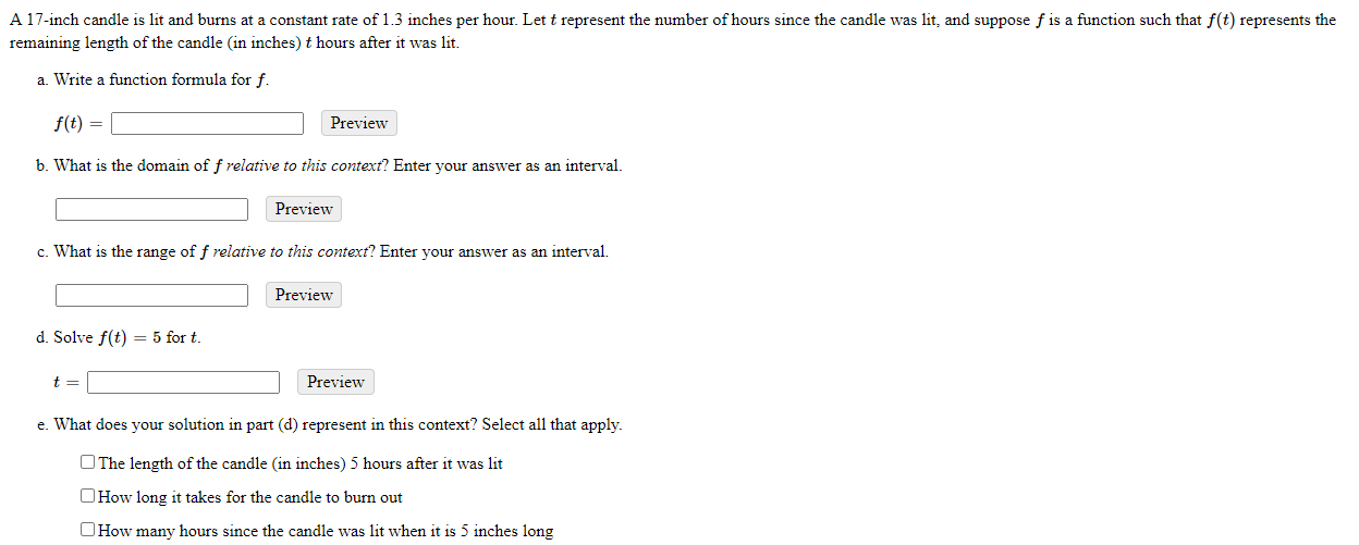 A 17inch candle is lit and burns at a constant rate