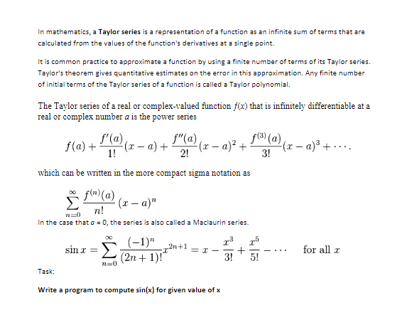 In mathematics, a Taylor series is a representation | Chegg.com