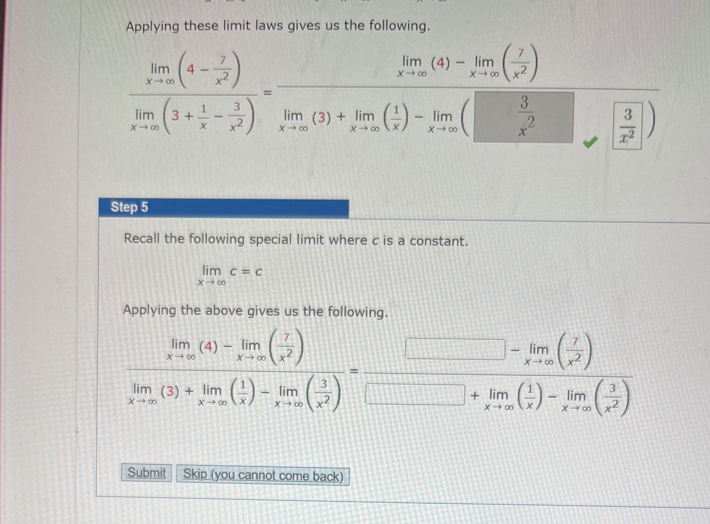 Solved Applying these limit laws gives us the | Chegg.com