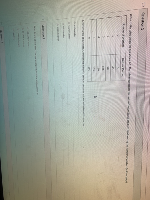 Solved Question 1 Refer to the table below for questions | Chegg.com