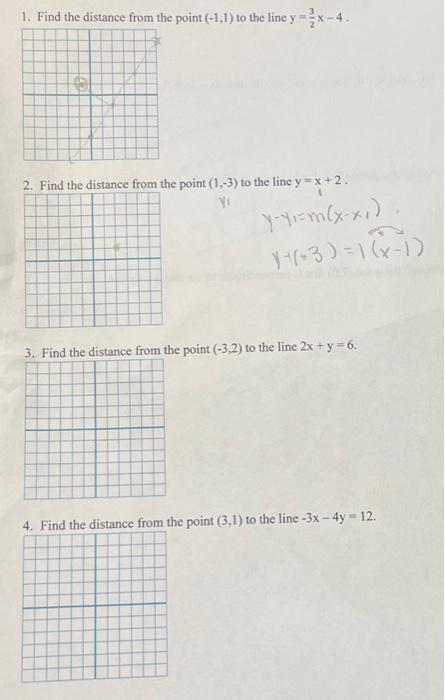 Solved 3 1. Find the distance from the point (-1,1) to the | Chegg.com