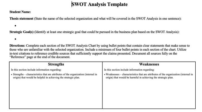 Solved SWOT Analysis Template Student Name: Thesis statement | Chegg.com