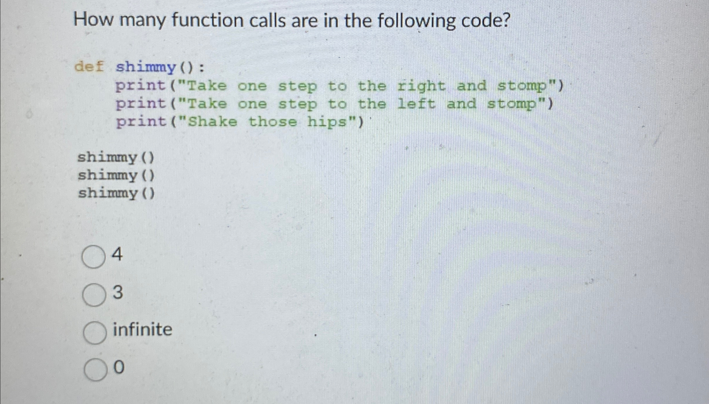 Solved How many function calls are in the following | Chegg.com