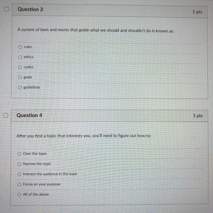 Solved Question 3 1 pts A system of laws and mores that | Chegg.com