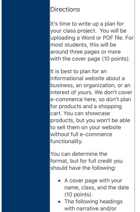 Solved Directions It's time to write up a plan for your | Chegg.com